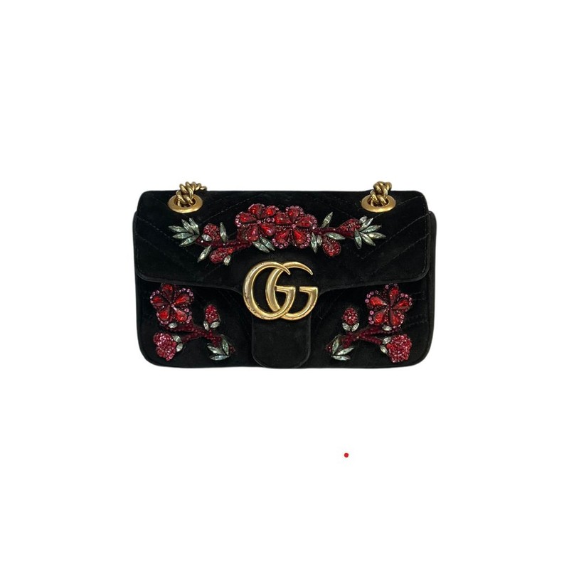 Bolsa Gucci Marmont Velvet Embroidered Preta