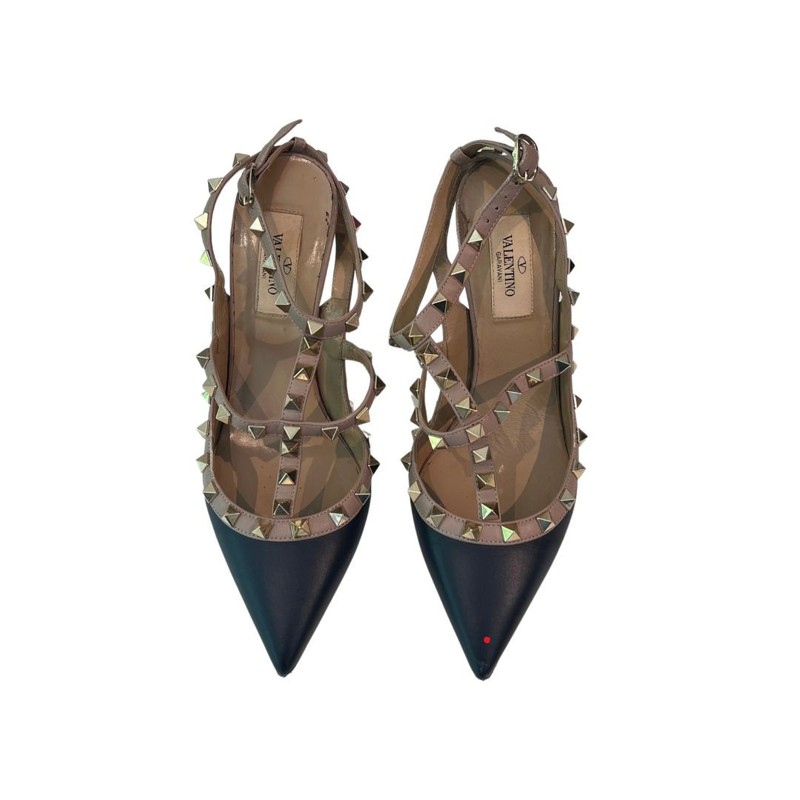 Scarpin Valentino Rockstud Azul com Bege 37 sola - 35 Brasil