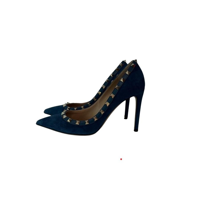 Scarpin Valentino Nobuk azul jeans spikes 37/5 sola - 36/5 Brasil