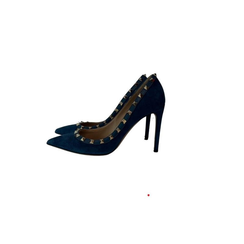 Scarpin Valentino Nobuk azul jeans spikes 37/5 sola - 36/5 Brasil