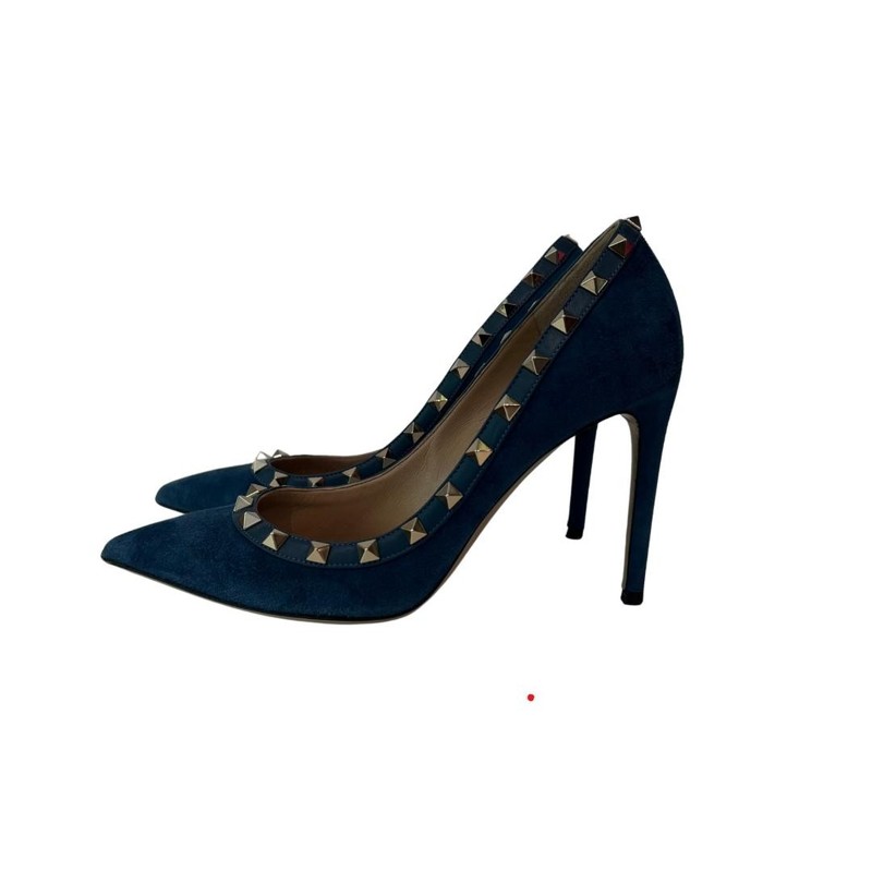 Scarpin Valentino Nobuk azul jeans spikes 37/5 sola - 36/5 Brasil