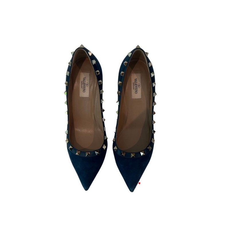 Scarpin Valentino Nobuk azul jeans spikes 37/5 sola - 36/5 Brasil