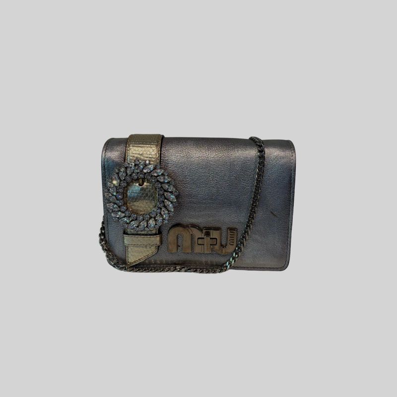 Bolsa Miu Miu My Miu Shoulder Bag Chrystal Prata 
