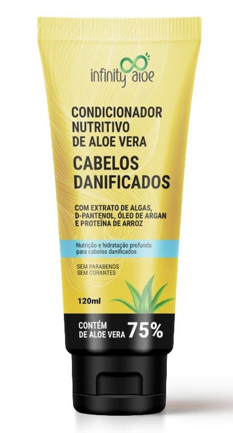 Condicionador Nutritivo de Aloe Vera Cabelos Danificados Com Extrato de Algas, D-Pantenol, Óleo de Argan e Proteína de Argan 120 g Infinity Aloe