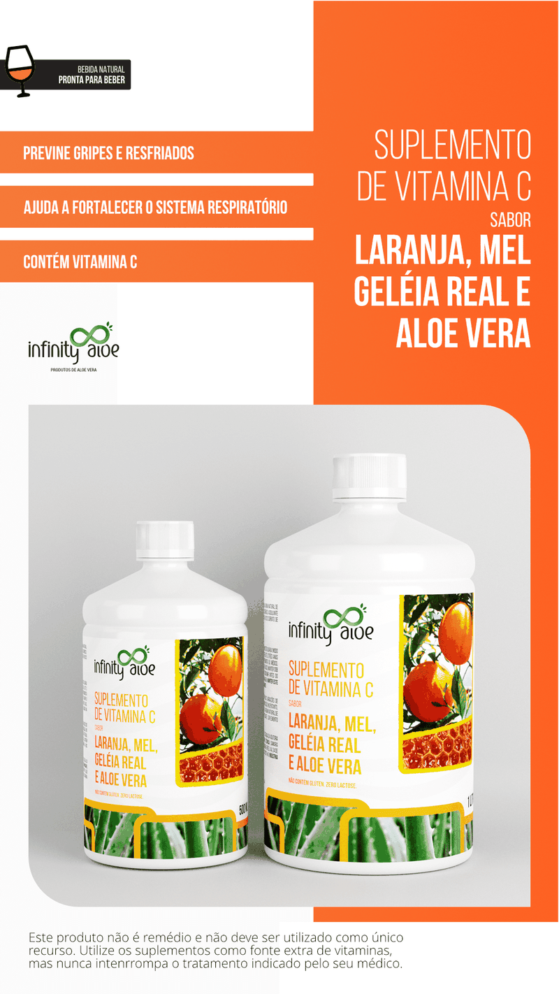 Suplemento de Vitamina C Com Laranja, Mel, Geléria Real e Aloe Vera 1 L Infinity Aloe