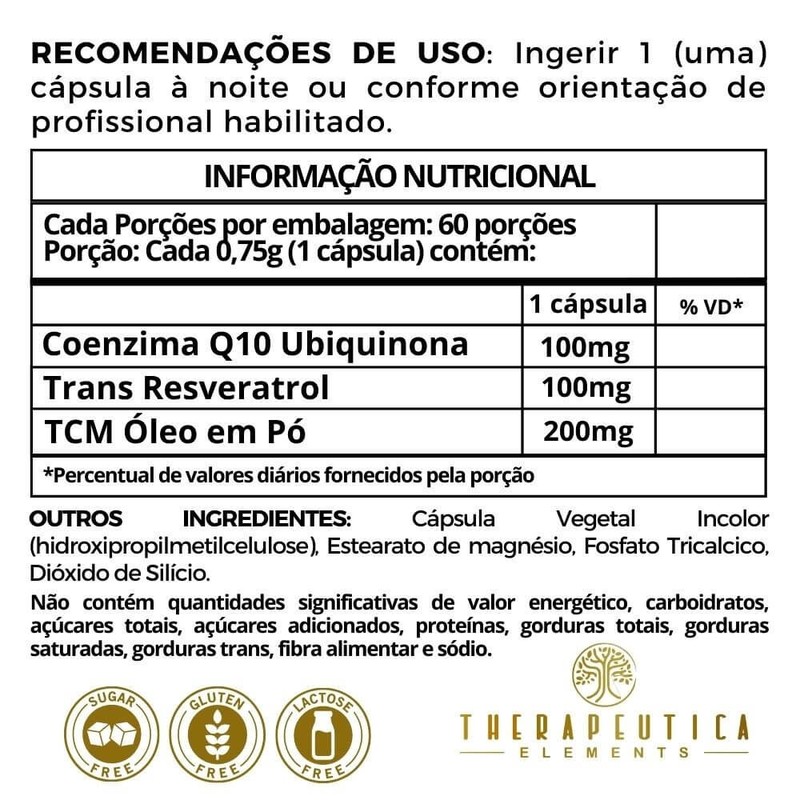 Coenzima Q10 + Trans Resveratrol + TCM Vegan 60 Cápsulas Therapeutica Elements