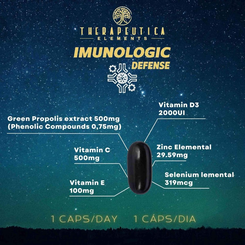 Imunologic Defense Própolis Verde, Vitaminas C, D, E, Selênio e Zinco 60 Cápsulas Therapeutica Elements