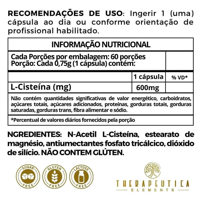 NAC (N-Acetil L-Cisteína) 600mg Vegan 60 Cápsulas Therapeutica Elements