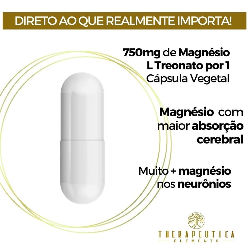 Magnésio L-Treonato 750mg Vegan 60 Cápsulas Therapeutica Elements