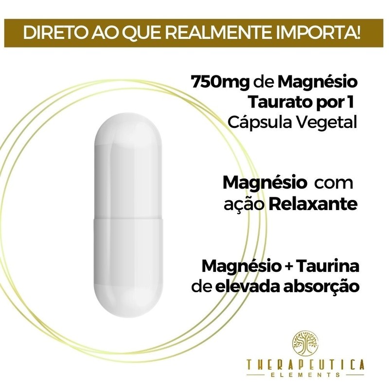 Magnésio Taurato 750mg Vegan 60 Cápsulas Therapeutica Elements