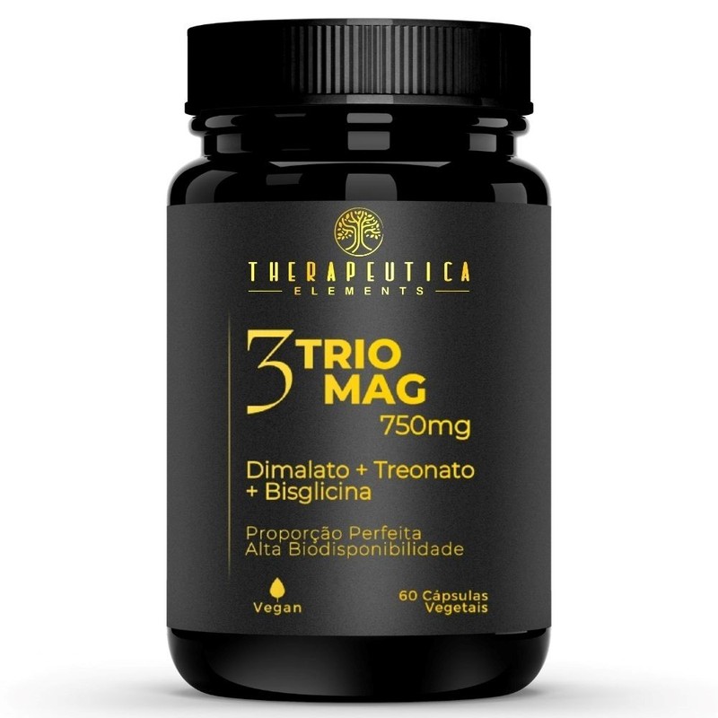 TrioMag 750mg Vegan (Magnésio Dimalato + L Treonato + Bisglicina) 60 Cápsulas Therapeutica Elements