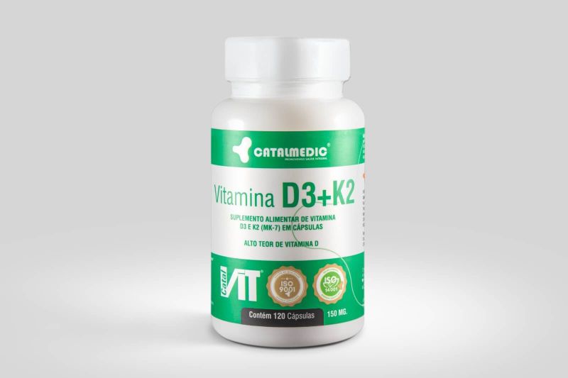 Vitamina D3 + K2 (MK-7) 150mg 120 Cápsulas Catalmedic