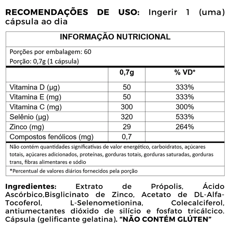 Imunologic Defense Própolis Verde, Vitaminas C, D, E, Selênio e Zinco 60 Cápsulas Therapeutica Elements