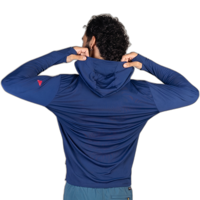 Camiseta Manga Longa UV com Capuz Azul Marinho Florence