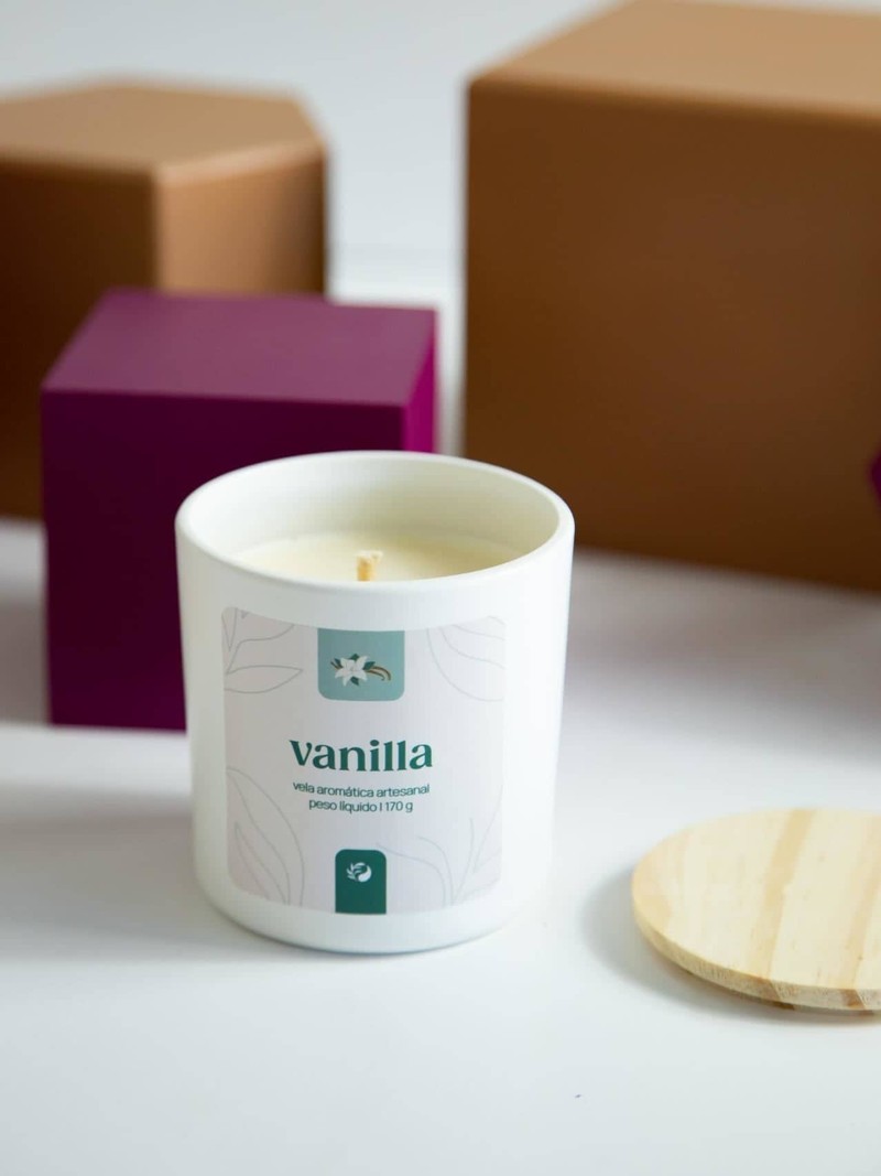 Vela aromática Vanilla - Frasco Branco