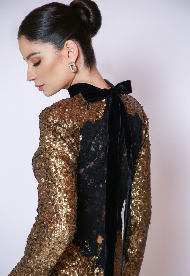 Vestido Longo Paetê Dourado