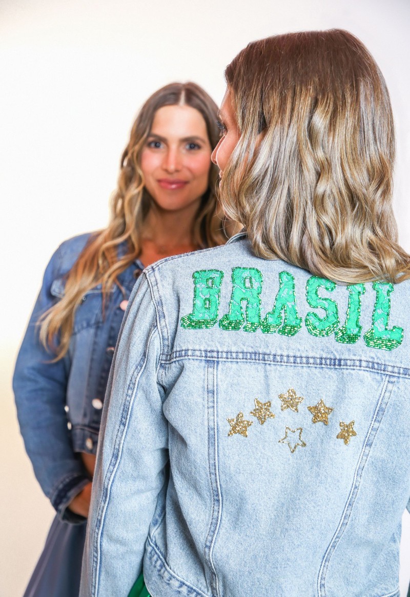 Jaqueta Jeans Bordada Brasil 