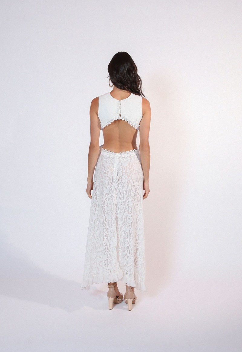 VESTIDO MIDI MIX DE RENDAS ANNIE Off White GG