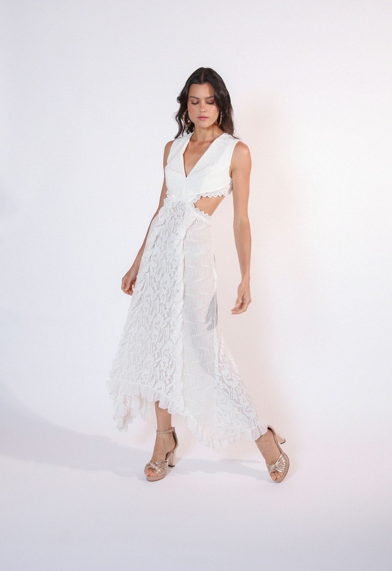 VESTIDO MIDI MIX DE RENDAS ANNIE Off White GG