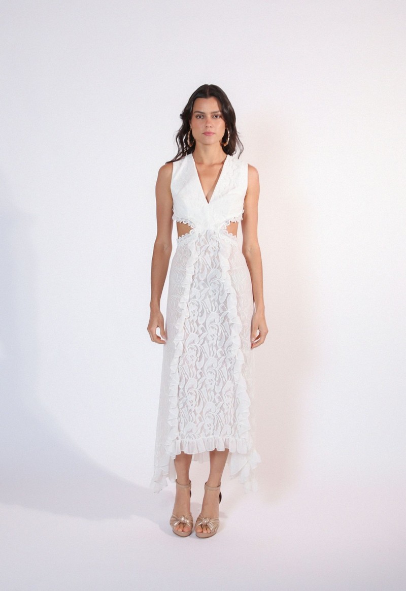 VESTIDO MIDI MIX DE RENDAS ANNIE Off White GG