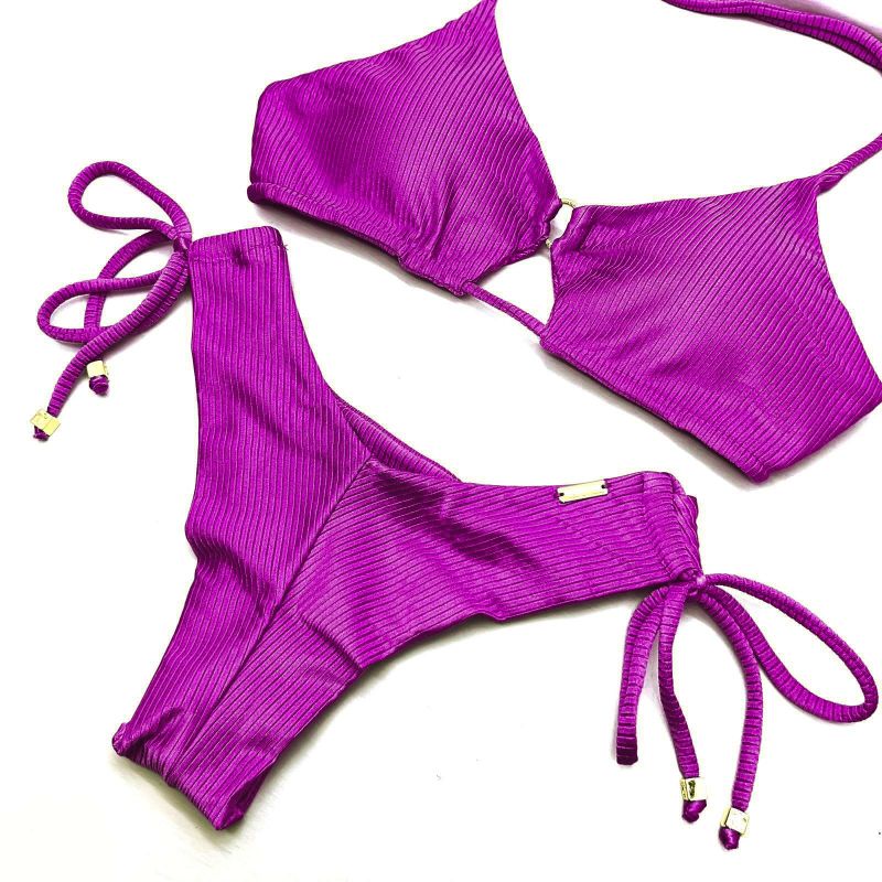 Calcinha Asa Delta Tiras Fucsia Canelado Antigo