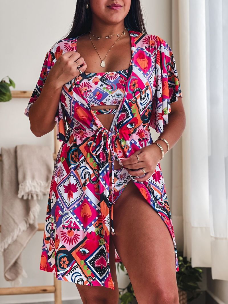 Saída de Praia Curtinha Estampa Vibes