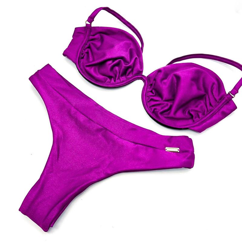 Conjunto Hawaii Meia Taça Fucsia Canelado
