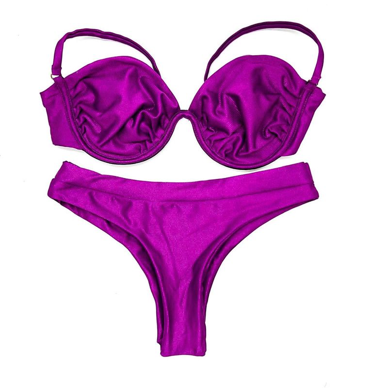 Conjunto Hawaii Meia Taça Fucsia Canelado