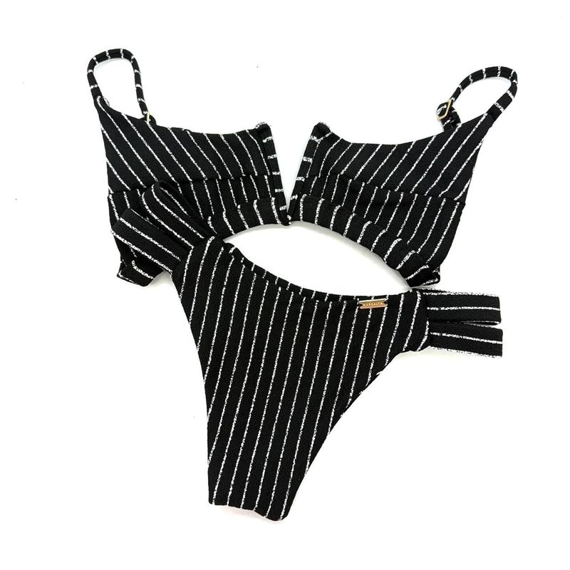Conjunto Maldivas Listrado Preto e Branco