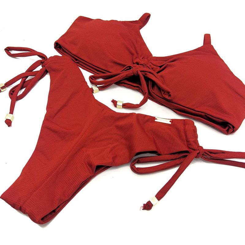Calcinha Asa Delta Tiras Vermelho Dots