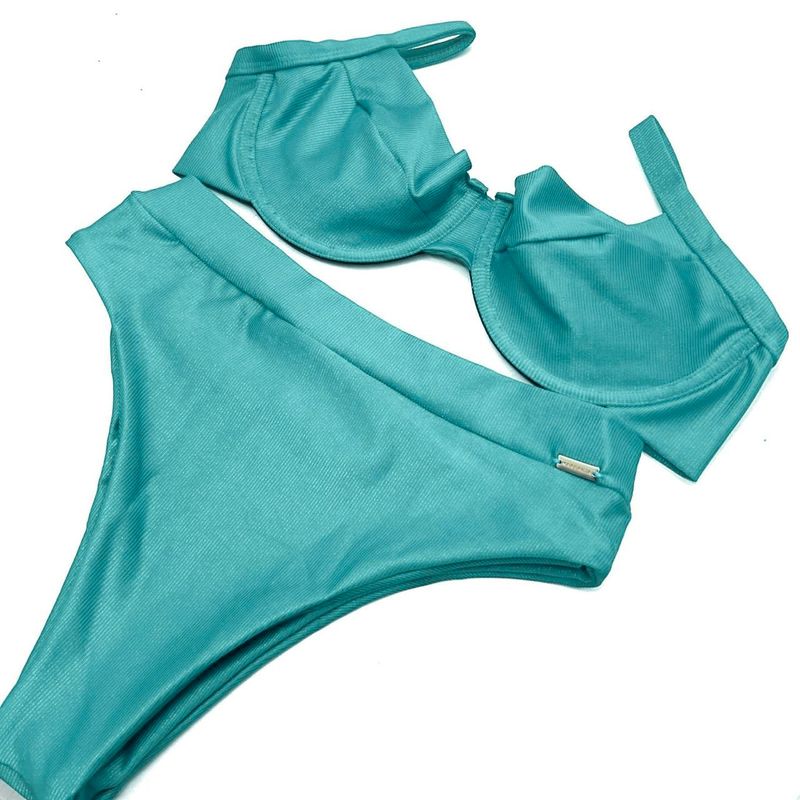 Calcinha Hot Pants Tradicional Verde Água Canelado