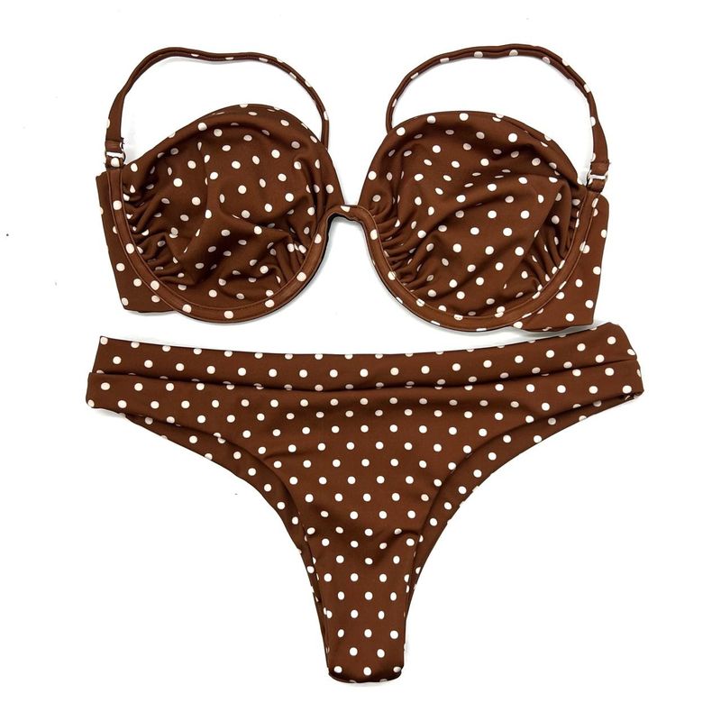 Conjunto Hawaii Meia Taça Poá Marrom
