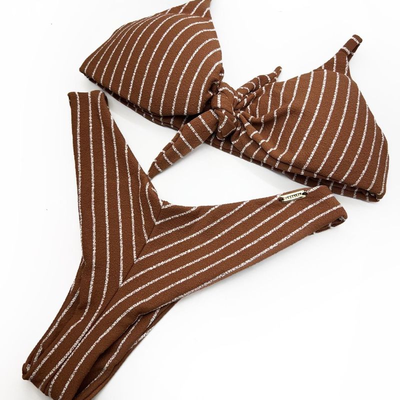 Conjunto Laço Caramelo Listrado