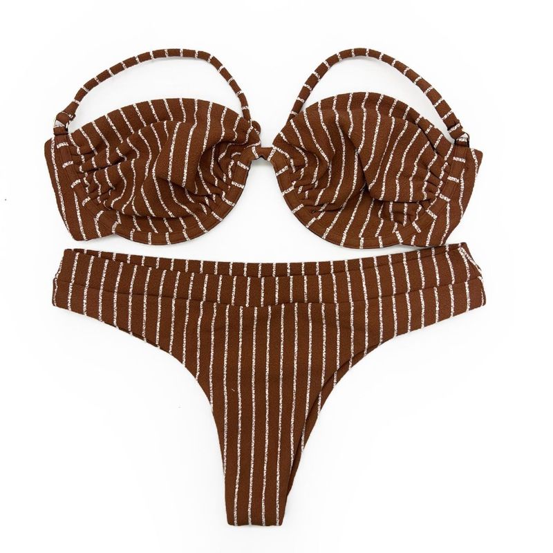 Conjunto Hawaii Meia Taça Caramelo Listrado