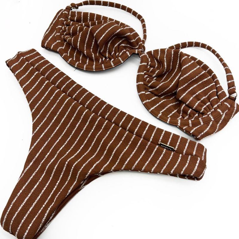 Conjunto Hawaii Meia Taça Caramelo Listrado