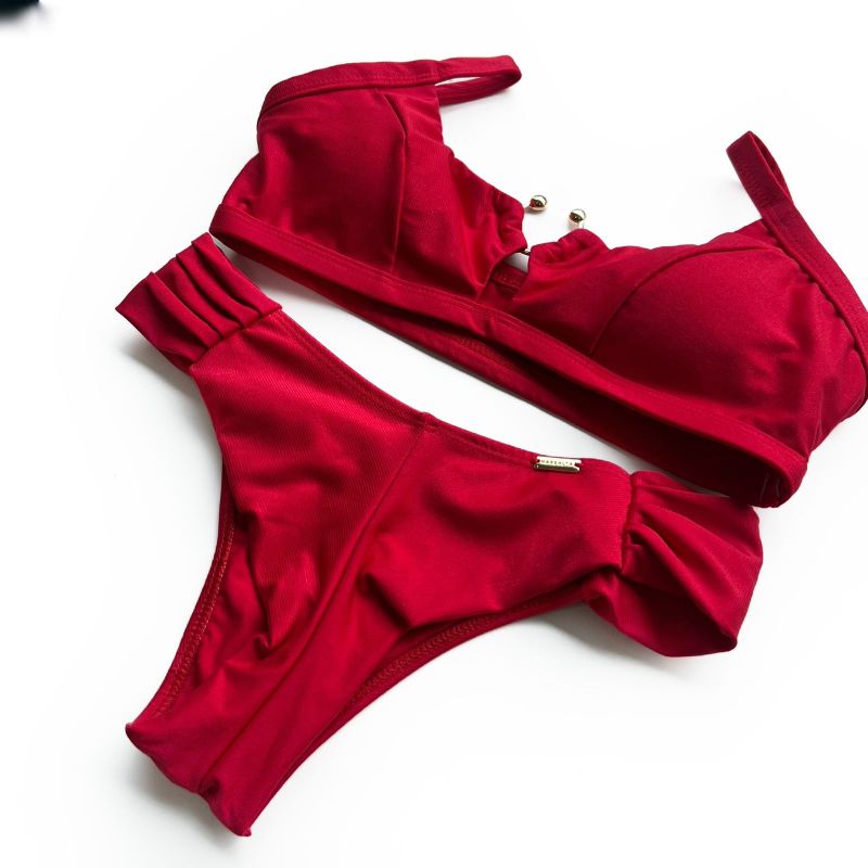 Calcinha Tira Larga Vermelho Canelado