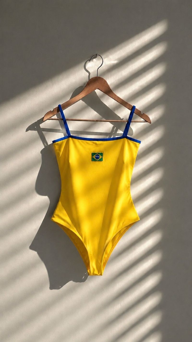 Body Corte Reto Brasil Amarelo e Azul