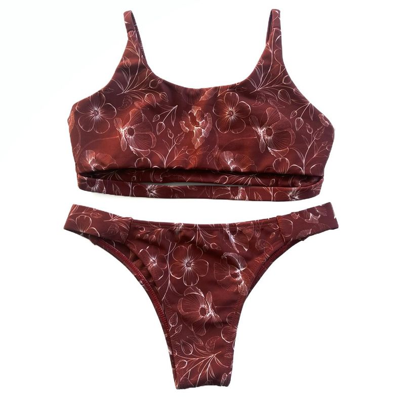 Conjunto Ousadia Estampa Folhagem Bordô