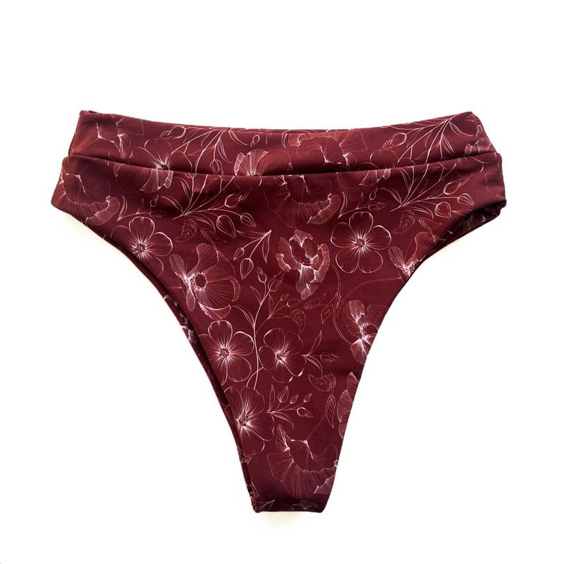 Calcinha Hot Pants Tradicional Estampa Folhagem Bordô