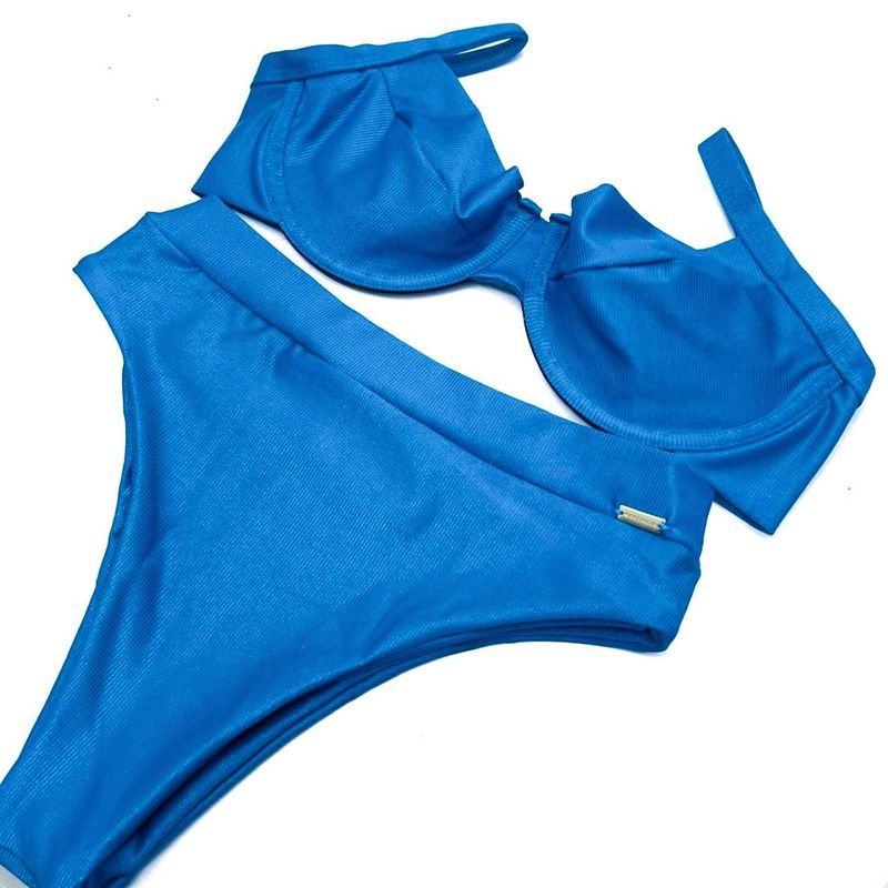 Calcinha Hot Pants Tradicional Azul Atlântico Canelado