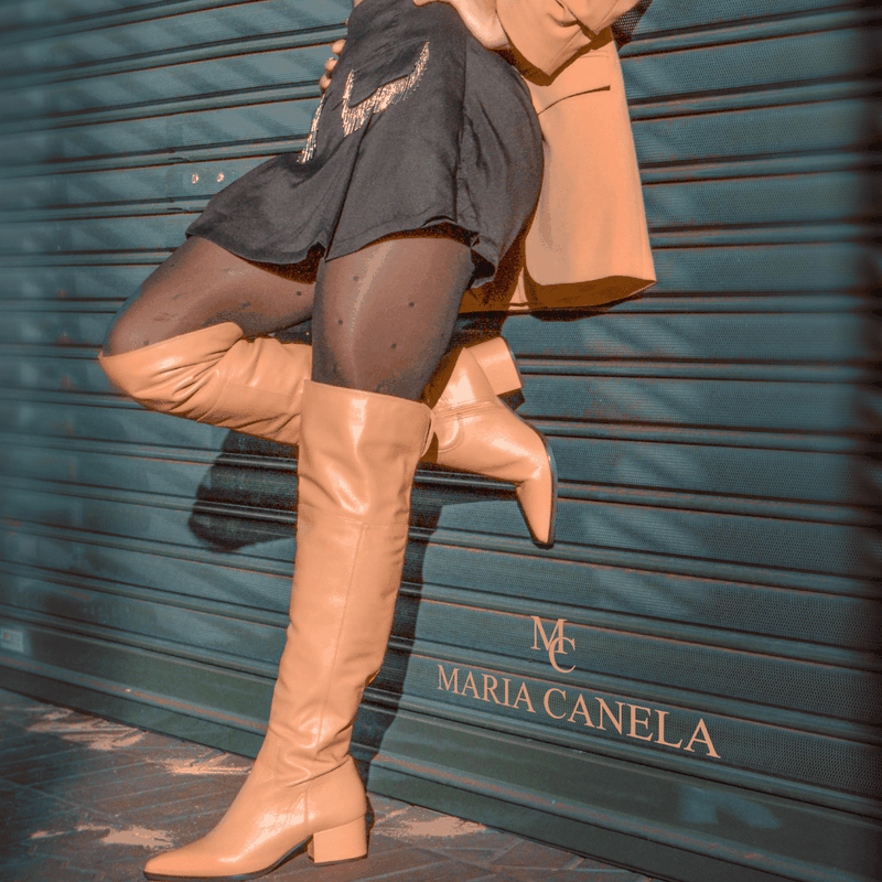 BOTA LUIZA BARCELOS COURO OVER THE KNEE AMARULA  