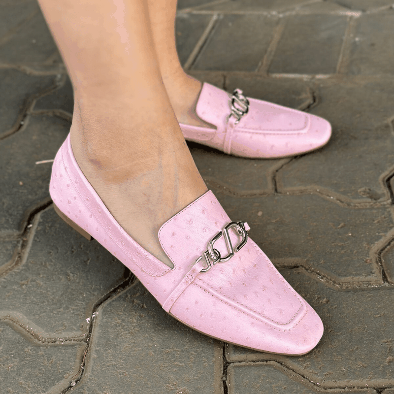 LOAFER SCHUTZ BRIDAO AVESTRUZ COURO ROSA S2071001310058