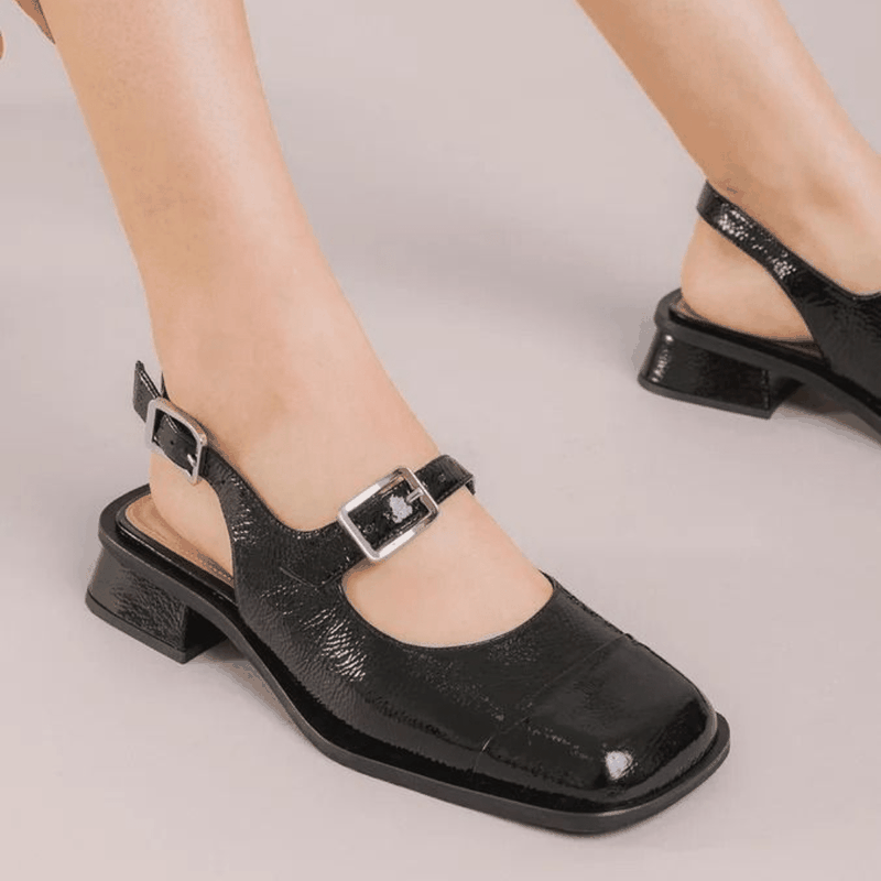 SAPATO VICENZA SLINGBACK FIVELAS VERNIZ PRETO P1058400100019