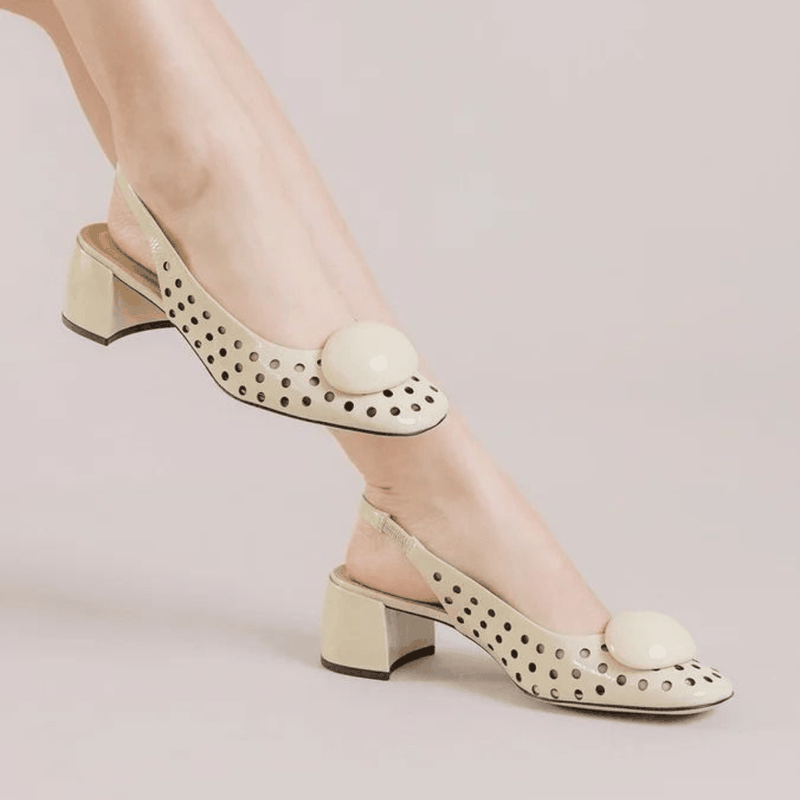 SAPATO VICENZA SLINGBACK VAZADO FORMA SALTO BLOCO BEGE P1155400030002