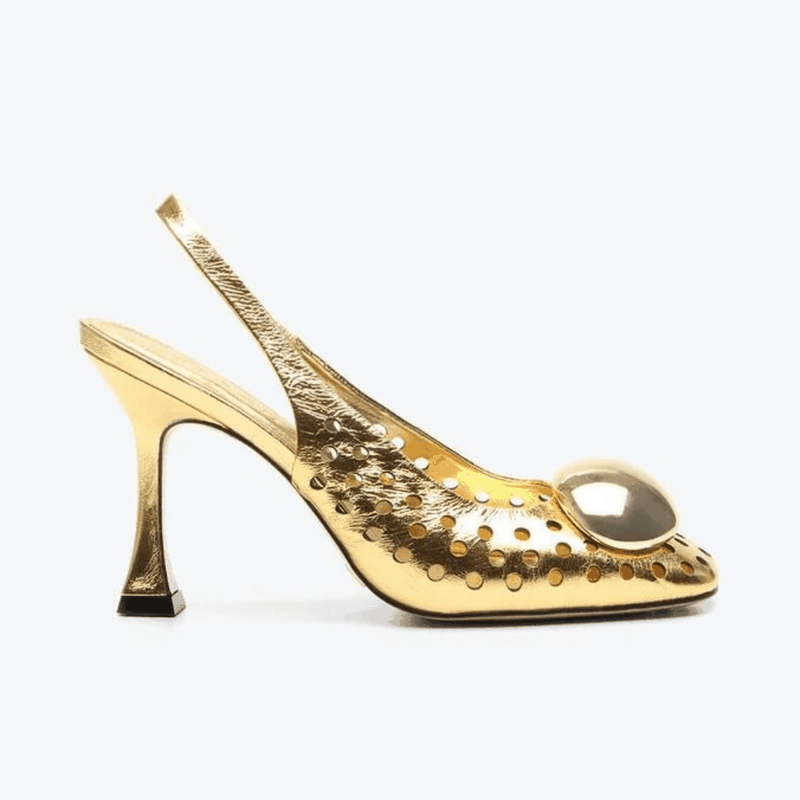 SAPATO VICENZA SLINGBACK VAZADO SALTO CARRETEL DOURADO P1164200010005