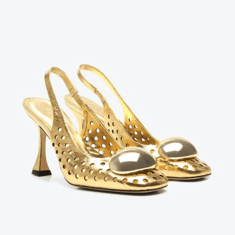 SAPATO VICENZA SLINGBACK VAZADO SALTO CARRETEL DOURADO P1164200010005