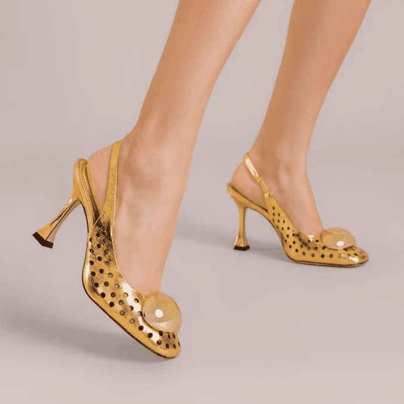 SAPATO VICENZA SLINGBACK VAZADO SALTO CARRETEL DOURADO P1164200010005