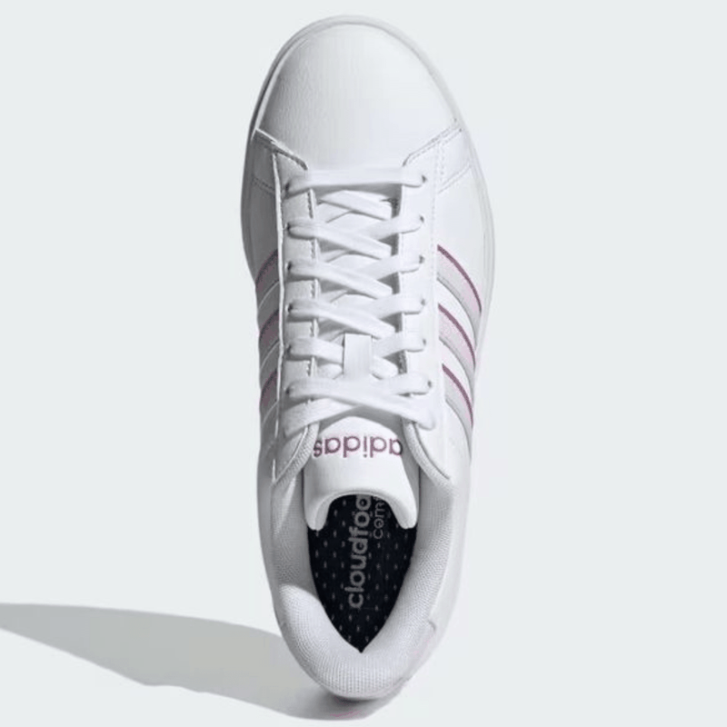 TENIS ADIDAS GRAND COURT COURO BRANCO / LILAS