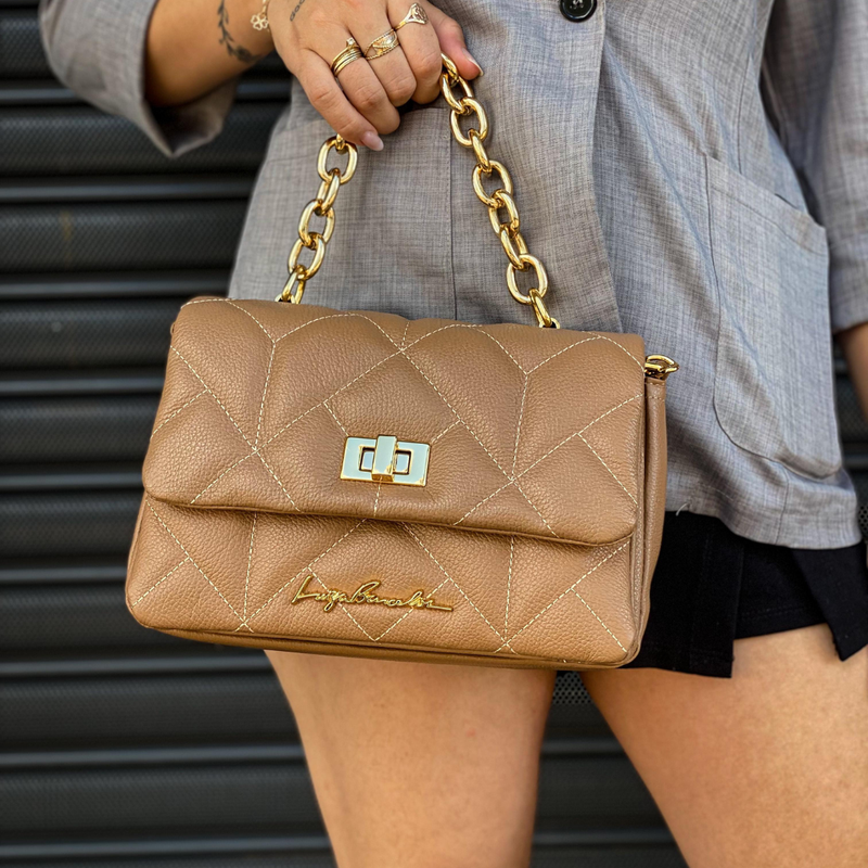 BOLSA LUIZA BARCELOS CROSSBODY ALÇA CORRENTE NUDE