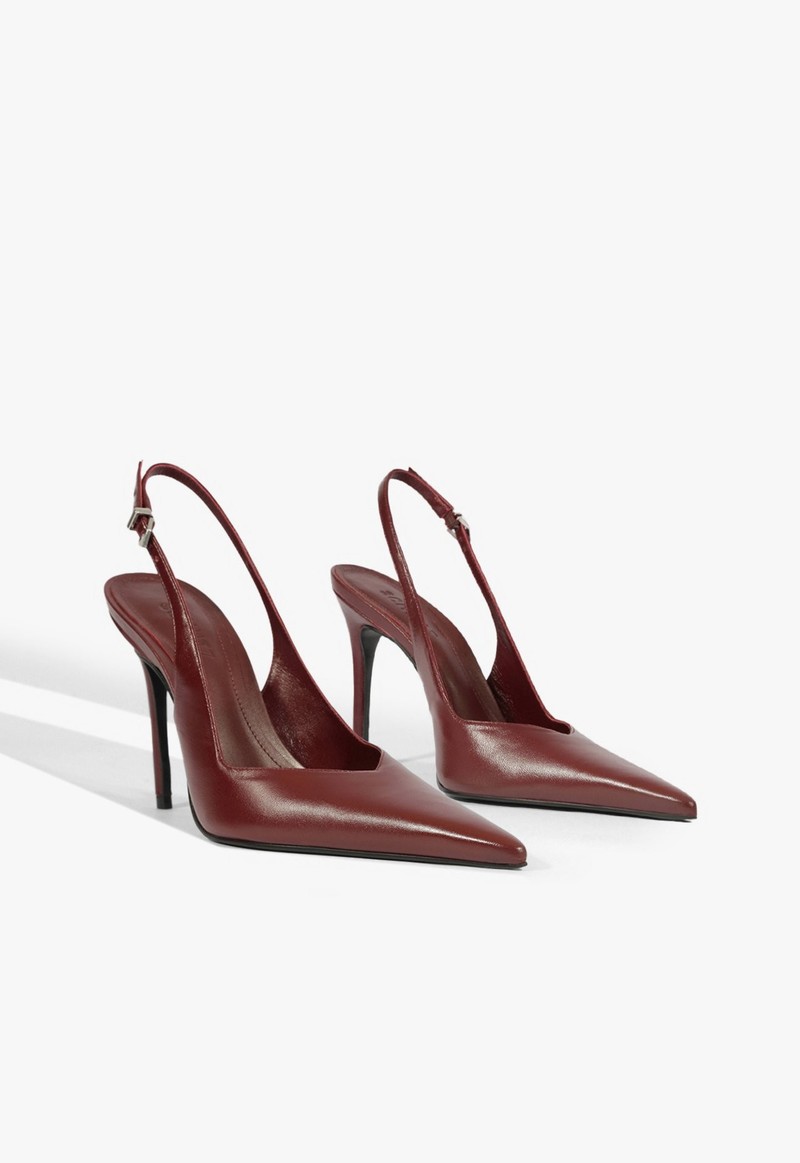 SCARPIN SCHUTZ SLINGBACK COURO SALTO ALTO FINO VINHO